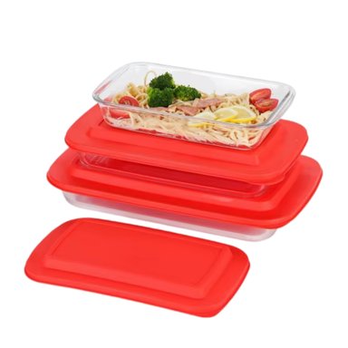 FUENTE BANDEJA DE VIDRIO TEMPLADO CON TAPA 6 PIEZAS