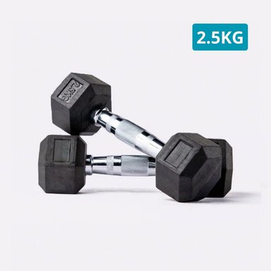 MANCUERNA PESA HEXAGONAL CROMADA Y DE CAUCHO 2.5 KG 2 PIEZAS