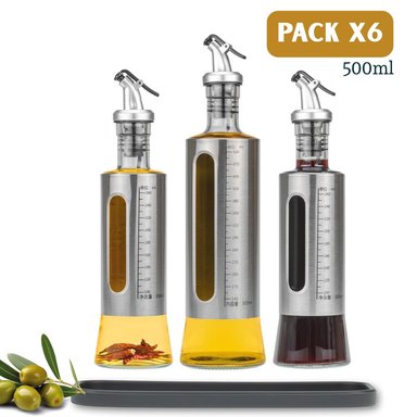 SET 6 FRASCOS ACEITEROS Y VINAGRE DE VIDRIO RESISTENTE
