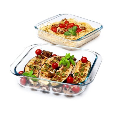 FUENTE BANDEJA CUADRADO DE VIDRIO TEMPLADO X3 PIEZAS