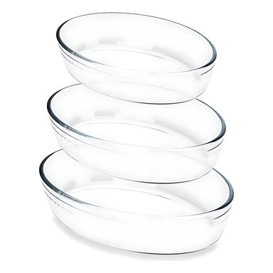 SET 3 FUENTES OVALADAS VIDRIO RESISTENTES AL CALOR