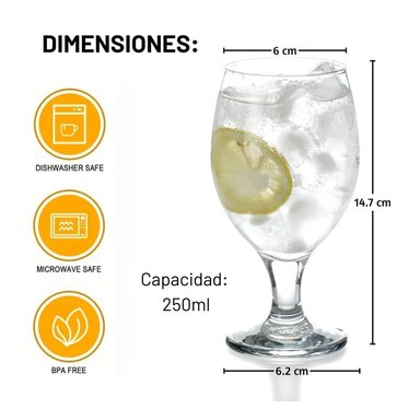 COPAS DE VINO GALLANT 250ML VIDRIO RESISTENTE 12 COPAS NADIR - 3