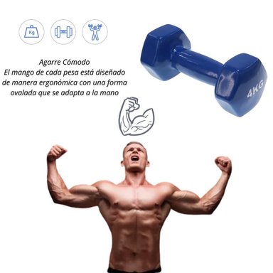 PESA MANCUERNAS DE VINILO DE 4 KG PESAS AZULES PLASTIFICADAS PAR - 5