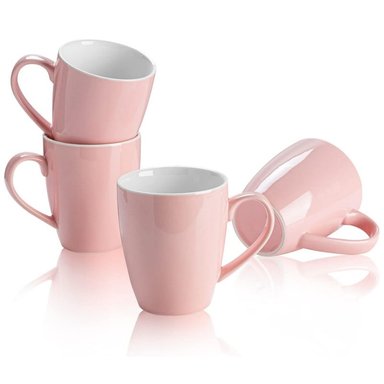 SET DE TAZAS CON FONDO BLANCO 500 ML X6 PZS COLOR ROSA