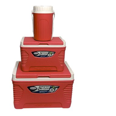 SET HIELERA THERMO WAGON 14L + 5L + 1.5L – FRESCURA PORTÁTIL ROJO