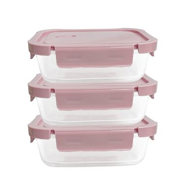 TAPER DE VIDRIO 700ML HERMÉTICO Y PRÁCTICO 3 UNIDADES ROSADO