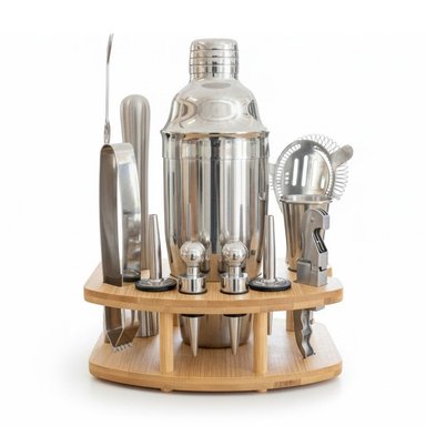 SET DE COCTELERÍA 12 PIEZAS CON BASE DE BAMBÚ COMPLETO