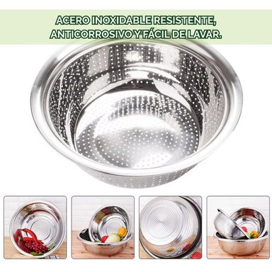CESTO COLADOR DE COCINA DE ACERO INOXIDABLE DE 24CM DE 2 PZS - 2