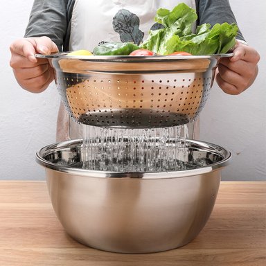 CESTO COLADOR DE COCINA DE ACERO INOXIDABLE DE 24CM DE 2 PZS - 6