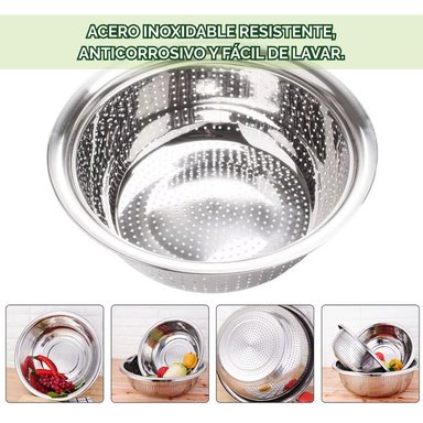 CESTO COLADOR DE COCINA DE ACERO INOXIDABLE DE 22CM DE 2 PZS - 2