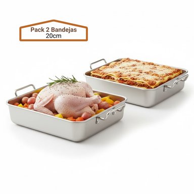 BANDEJA PARA SERVIR Y HORNEAR ACERO INOXIDABLE 1800ML PACK X2