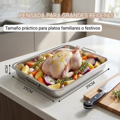 BANDEJA DE ACERO INOXIDABLE PARA HORNO Y COCINA 39CM - 3