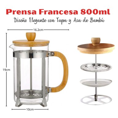 CAFETERA PRENSA FRANCESA 800ML CON TAPA DE BAMBÚ ELEGANTE - 2