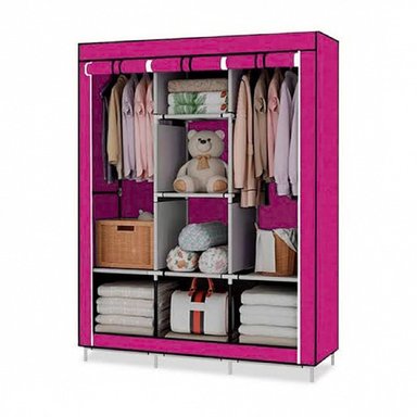 ROPERO ARMABLE DE TELA 3 CUERPOS CON 8 DIVISIONES FUCSIA