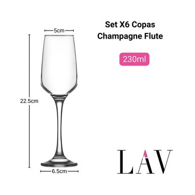 COPAS FLUTE PARA CHAMPAGNE SET X6 COPAS DE VIDRIO LAV - 2