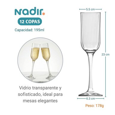 SET DE COPAS CHAMPAGNE VIDRIO NADIR FIORE X12 PZS - 2