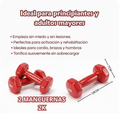 PAR DE MANCUERNAS 2KG VINILO - CALIDAD Y AGARRE SEGURO ROJO - 2