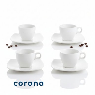 SET X8 PIEZAS TAZA Y PLATO CORONA D PORCELANA PREMIUM 101ML