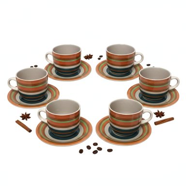 SET DE 6 TAZAS MULTICOLOR PARA CAFÉ + PLATOS PEQUEÑOS