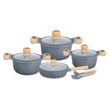 JUEGO DE OLLAS DE ROCA VOLCÁNICA VALESKA 10PZS GRIS