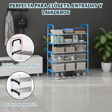 ZAPATERA DE 5 NIVELES ESTANTE ORGANIZADOR ARMABLE MULTIFUNCIONAL AZUL - 4
