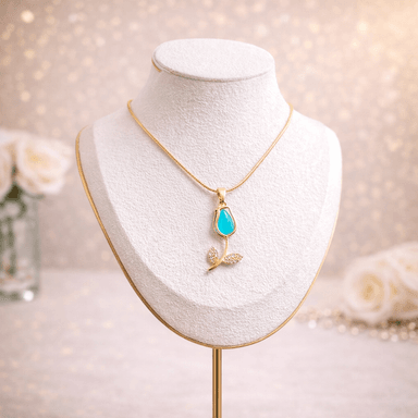 COLLAR TULIPÁN CELESTE EN ACERO INOXIDABLE CON CRISTALES - 2
