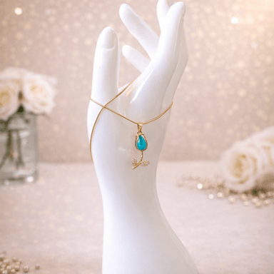 COLLAR TULIPÁN CELESTE EN ACERO INOXIDABLE CON CRISTALES - 5