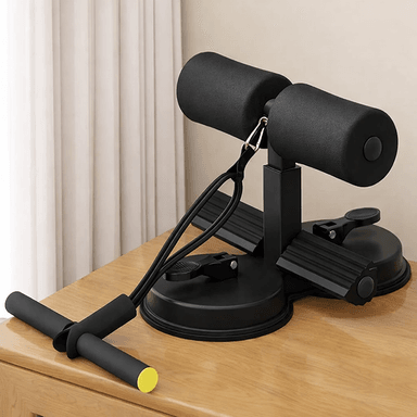 SOPORTE ABDOMINAL CON VENTOSAS Y LIGAS DE RESISTENCIA FITNESS  COLOR NEGRO - 1