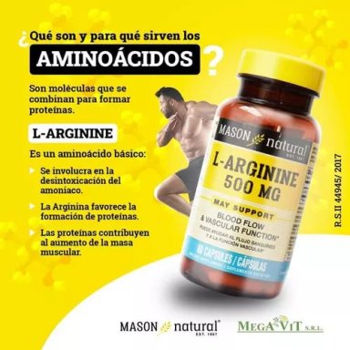 SUPLEMENTO MASON NATURAL ARGININA 500MG ESTIMULA CRECIMIENTO 60 CÁPSULAS - 3