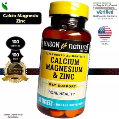 SUPLEMENTO MASON NATURAL CALCIO MAGNESIO ZINC HUESOS FUERTES 100 TABLETAS - 5