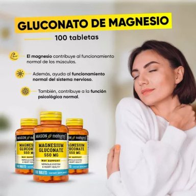 SUPLEMENTO MASON NATURAL GLUCONATO DE MAGNESIO 550MG 100 TABLETAS - 3