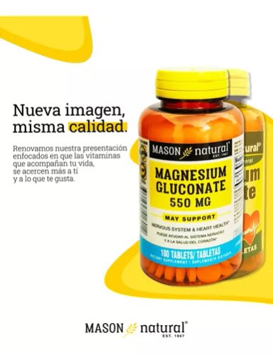 SUPLEMENTO MASON NATURAL GLUCONATO DE MAGNESIO 550MG 100 TABLETAS - 4