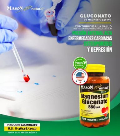 SUPLEMENTO MASON NATURAL GLUCONATO DE MAGNESIO 550MG 100 TABLETAS - 5