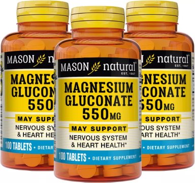 SUPLEMENTO MASON NATURAL MASON GLUCONATO DE MAGNESIO 550MG 100 TABLETAS 03 FRASCOS - 1