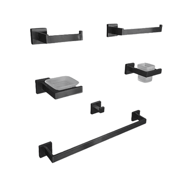 SETS DE BAÑO 6PIEZAS CUADRADA ACERO304 NEGRO ADB97701