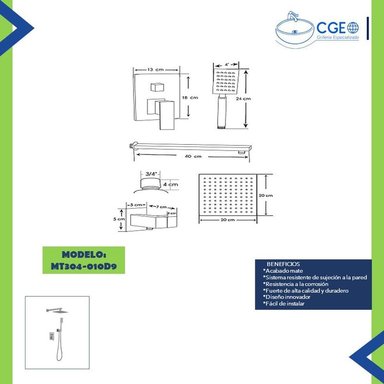 MEZCLADORA PARA DUCHA Y TELEFONO SATINADO MT304-010D9 - 4