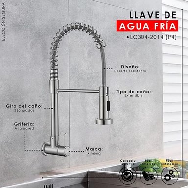 GRIFERÍA DE COCINA RESORTE PARED MATE LC304-2014 P4 - 2