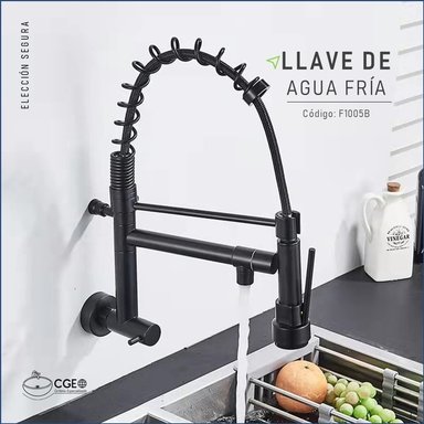 GRIFERÍA PARA COCINA RESORTE A LA PARED EN NEGRO MATE - 2