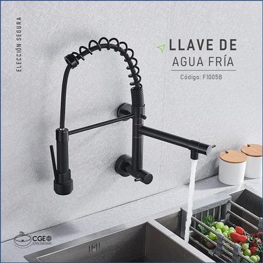 GRIFERÍA PARA COCINA RESORTE A LA PARED EN NEGRO MATE - 3