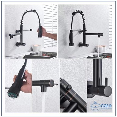 GRIFERÍA PARA COCINA RESORTE A LA PARED EN NEGRO MATE - 5
