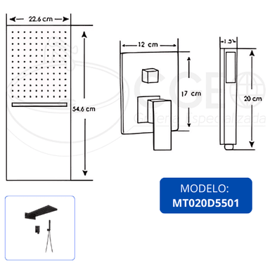 MEZCLADORA XM MT020D5501 MONOCOMANDO DUCHA NEGRO - 6