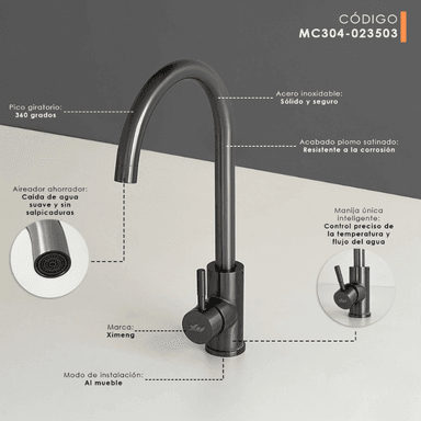 MEZCLADORA XM MC304-023503 MONOCOMANDO COCINA PLOMO - 3