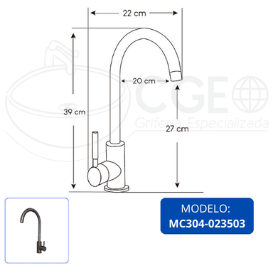 MEZCLADORA XM MC304-023503 MONOCOMANDO COCINA PLOMO - 6