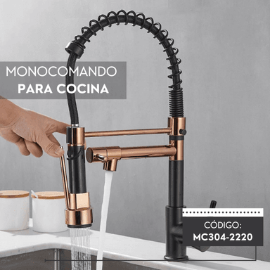 MEZCLADORA MC304-2220 COCINA DOBLE SALIDA RESORTE NEGRO CON DORADO - 2