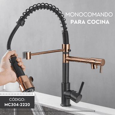 MEZCLADORA MC304-2220 COCINA DOBLE SALIDA RESORTE NEGRO CON DORADO - 3