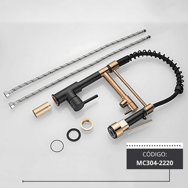 MEZCLADORA MC304-2220 COCINA DOBLE SALIDA RESORTE NEGRO CON DORADO - 4