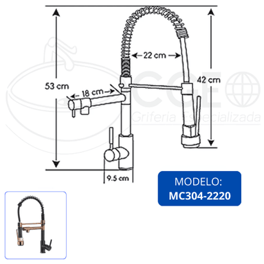 MEZCLADORA MC304-2220 COCINA DOBLE SALIDA RESORTE NEGRO CON DORADO - 5
