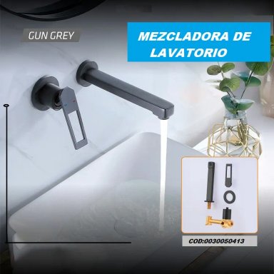 MEZCLADORA FRATELLI 0030050413 MONOCOMANDO LAVATORIO PARED GRIS - 2