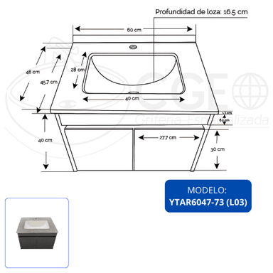 LAVATORIO XM YTAR6047-73 (L03) GRIS LOZA CON CAJÓN - 3