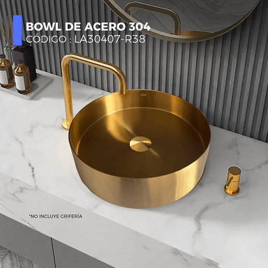 LAVAMANOS XM LA30407-R38 BOWL CIRCULAR ACERO CON DESAGUE DORADO - 2